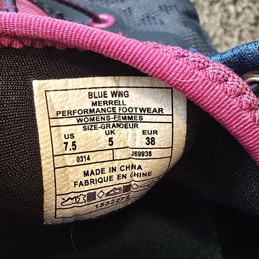 Merrell Womens J69938 Allout Shine Blue Wing Shoe Blue/Fucshia Barefoot Size 7.5 - Picture 6 of 10